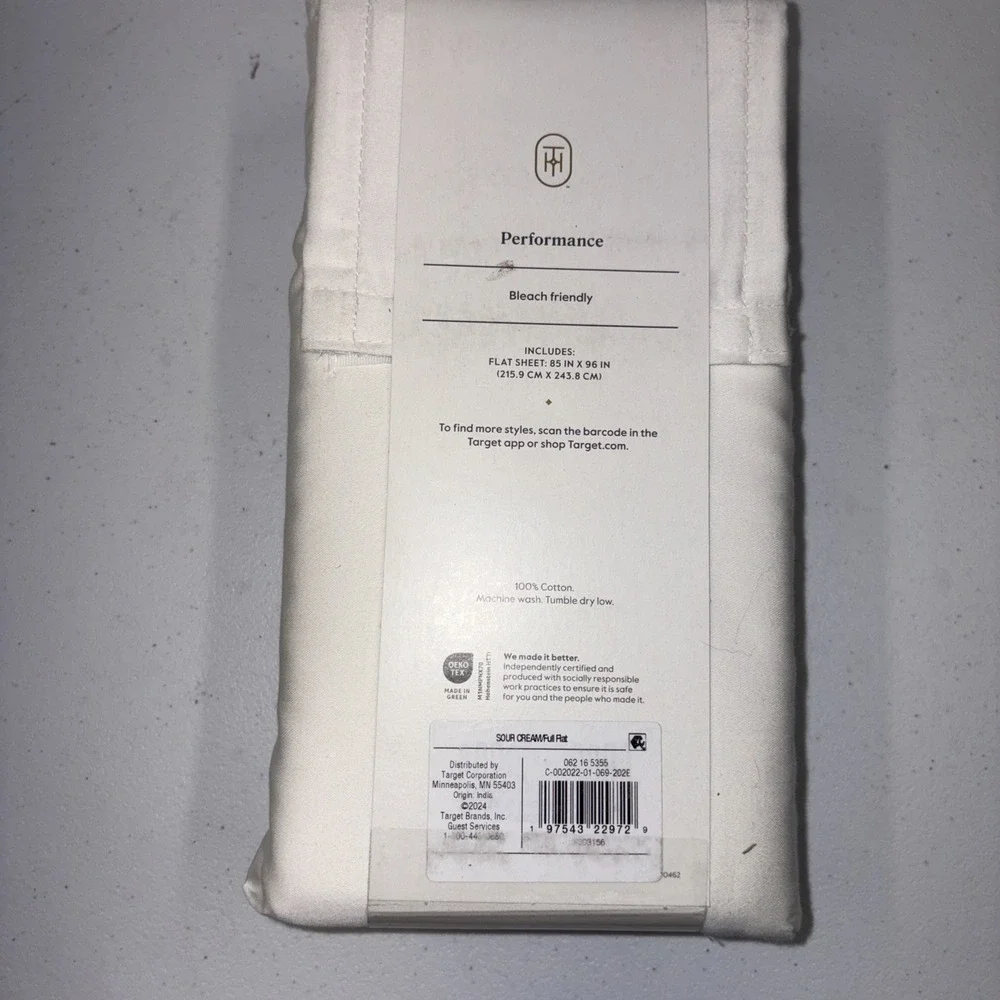 NWT Threshold FULL Performance Flat Sheet Silky Soft Sateen SOUR CREAM 400 TC